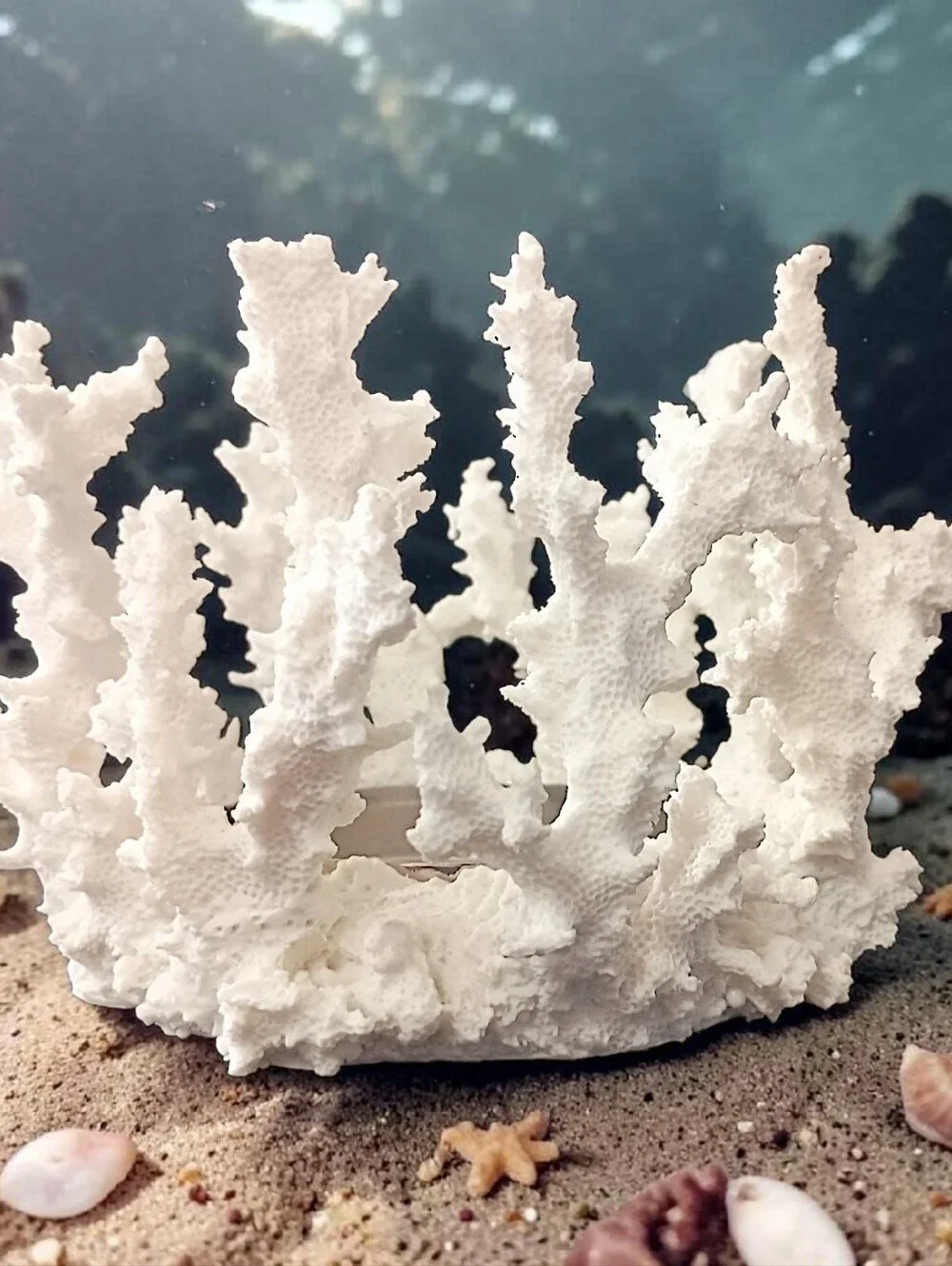 Pottery Barn Faux Coral Candle Holder Pillar White Resin Beach House Coastal